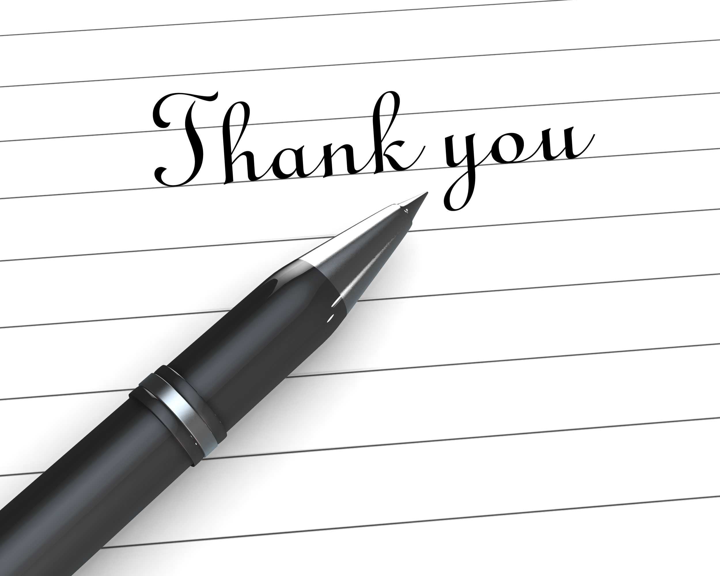 0914 Thank You Note On Paper With Pen Stock Photo Throughout Powerpoint Thank You Card Template