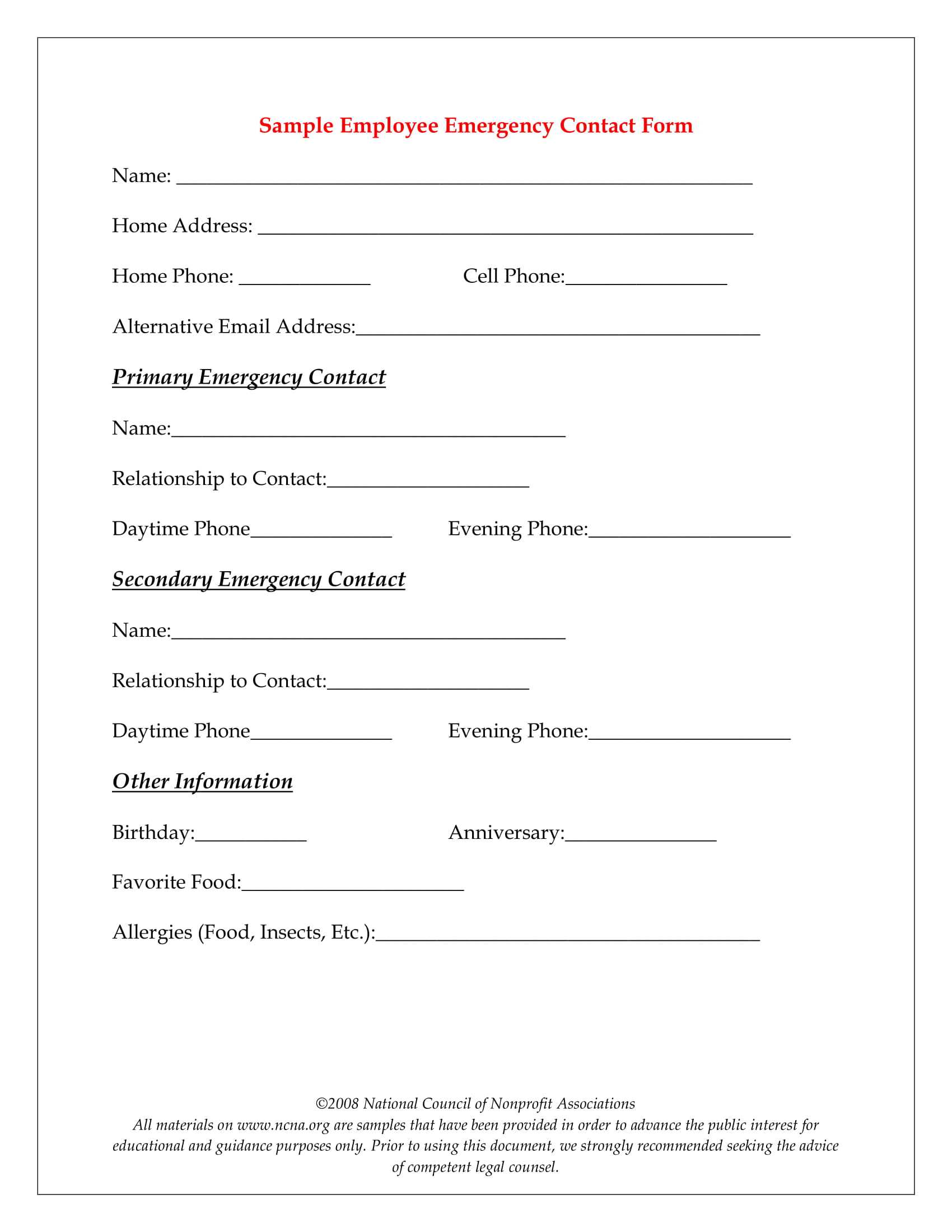 10+ Emergency Information Form Examples – Pdf | Examples Pertaining To Emergency Contact Card Template
