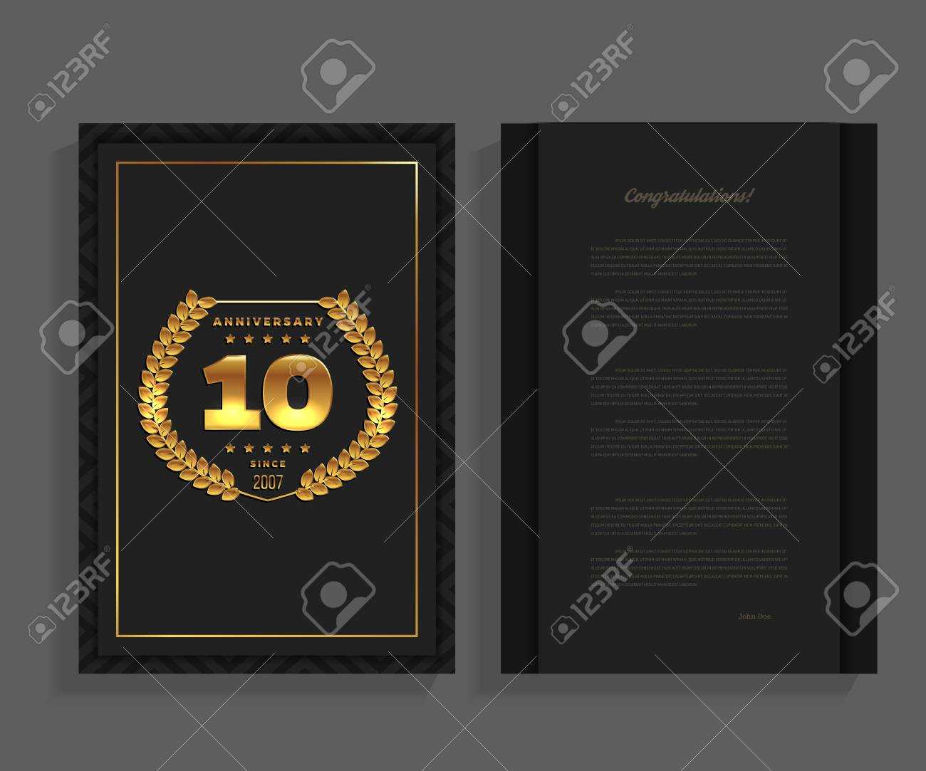 10Th Anniversary Decorated Greeting Or Invitation Card Template.. Throughout Template For Anniversary Card