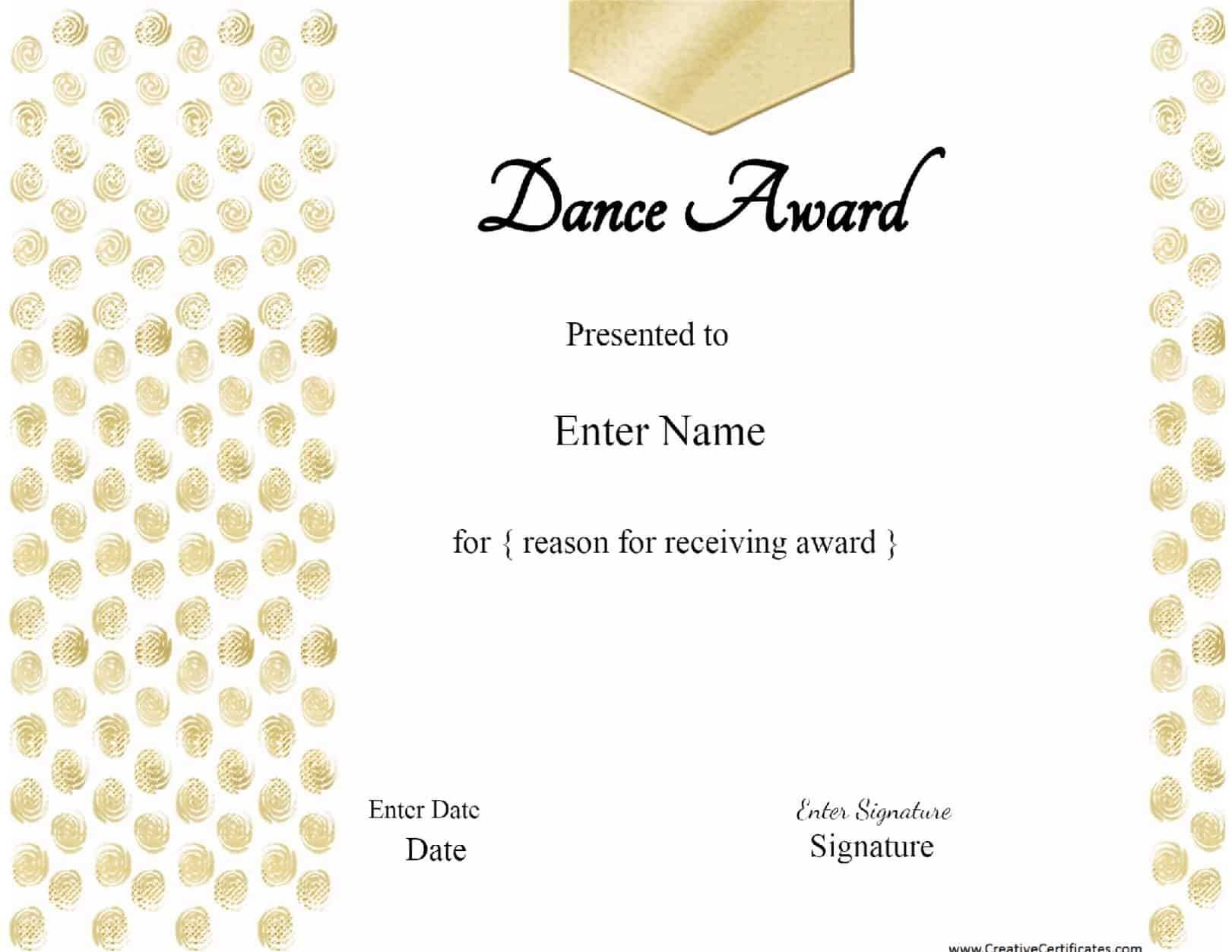 13+ Dance Certificate Template | Free Printable Word & Pdf Within Dance Certificate Template