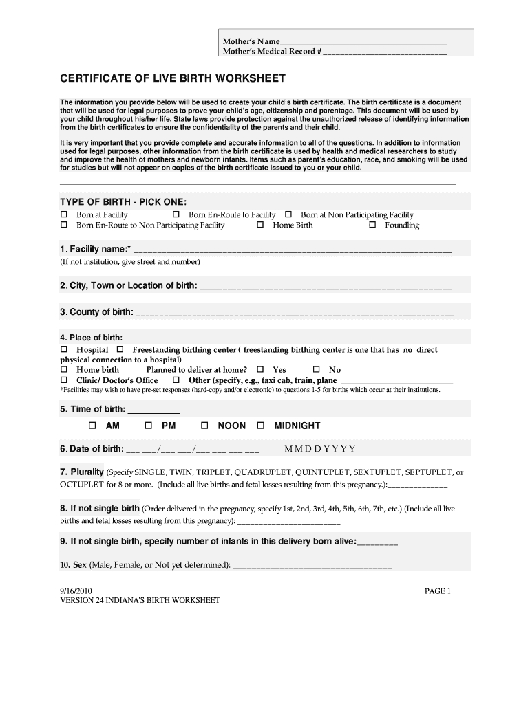 2010 Form In Certificate Of Live Birth Worksheet Fill Online Within Official Birth Certificate Template