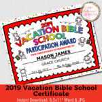 2019 Vbs Certificate, Vacation Bible School, Instant Download – 8.5X11"  Word And Jpg In Free Vbs Certificate Templates