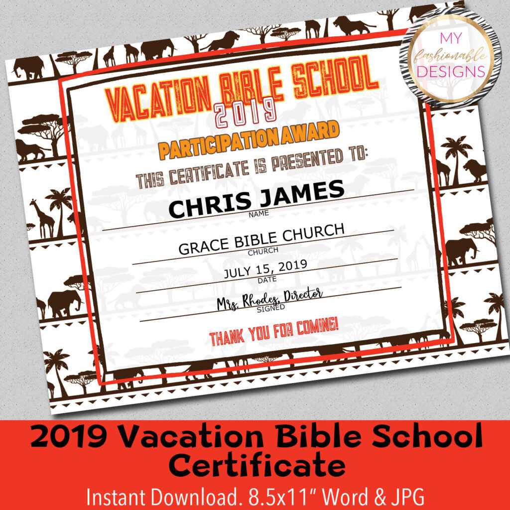 2019 Vbs Certificate, Vacation Bible School, Instant Download – 8.5X11 ...