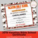 2019 Vbs Certificate, Vacation Bible School, Lion Roar Vbs, Instant  Download – 8.5X11" Word And Jpg Regarding Free Vbs Certificate Templates