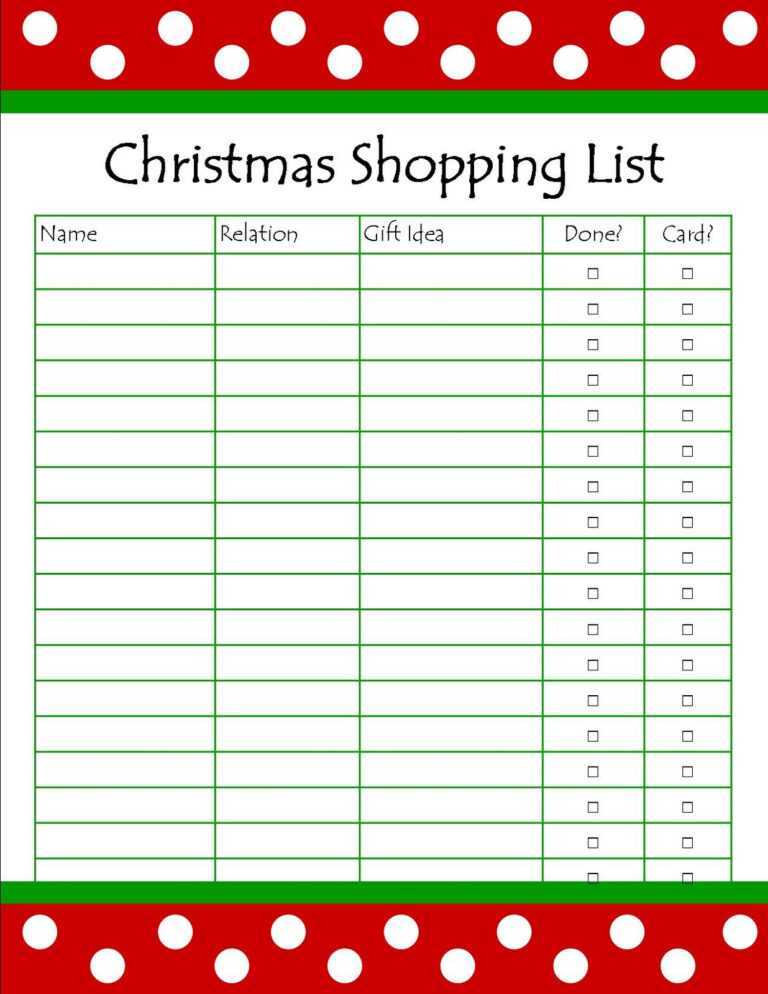 Christmas Card List Template