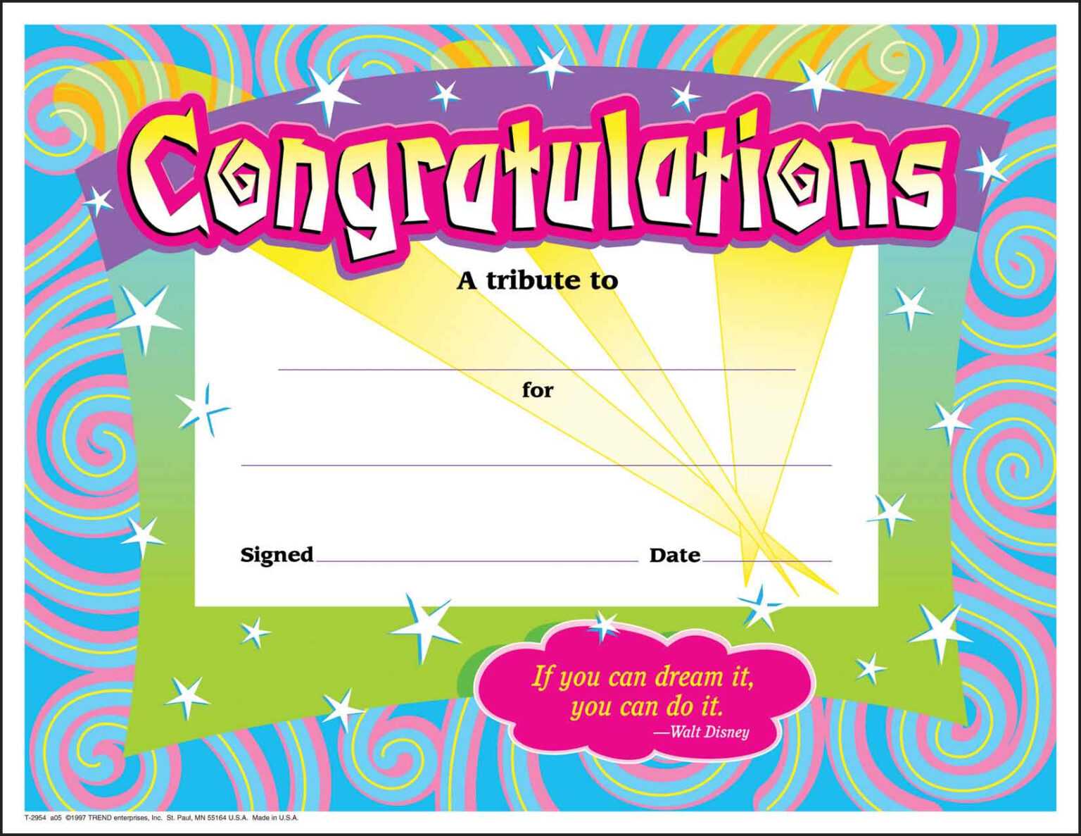 30 Congratulations Awards (Large) Swirl Certificate Pack for Free Funny ...