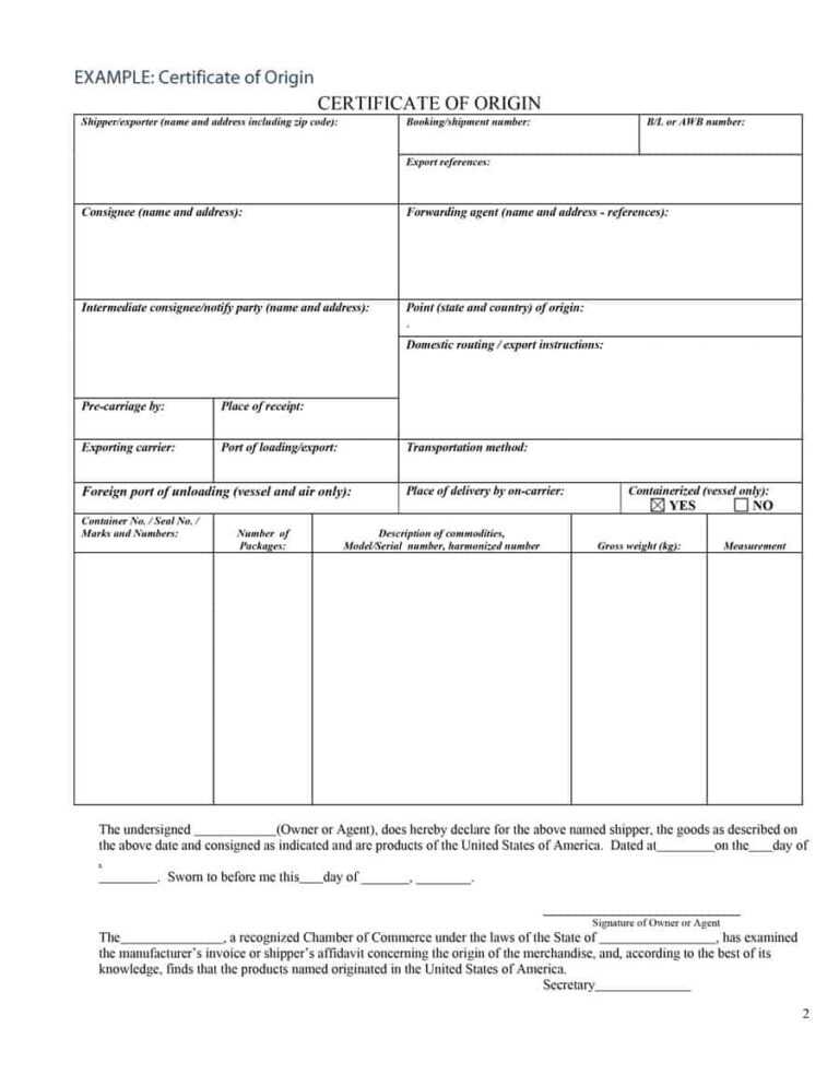 Certificate Of Origin Template Excel