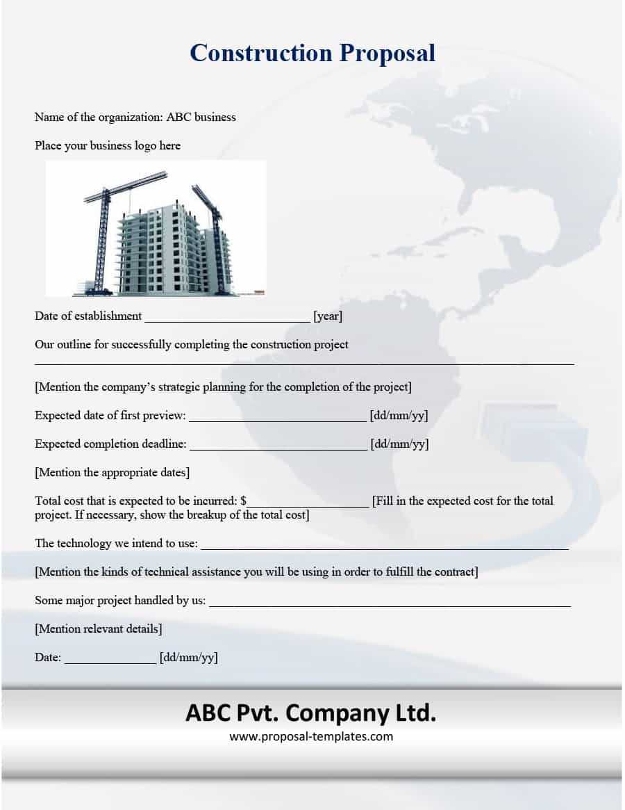 31 Construction Proposal Template & Construction Bid Forms Within Certificate Of Completion Construction Templates