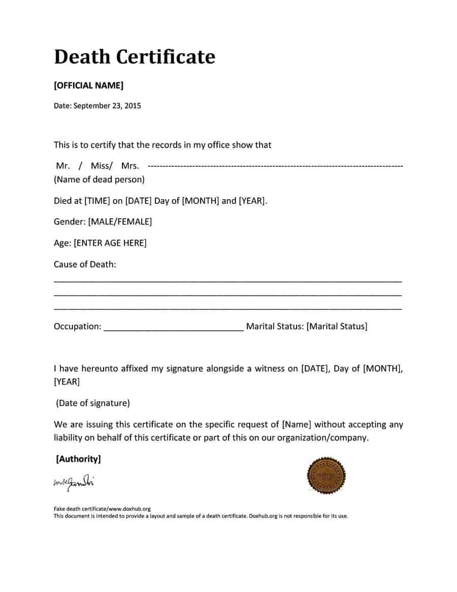 37 Blank Death Certificate Templates [100% Free] ᐅ Templatelab In Fake Medical Certificate Template Download