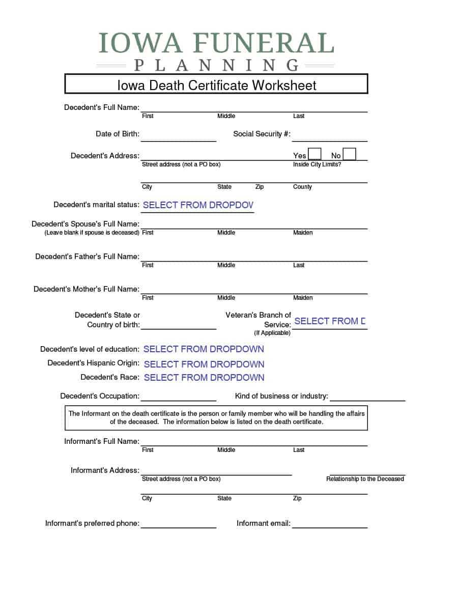 37 Blank Death Certificate Templates [100% Free] ᐅ Templatelab With Fake Death Certificate Template