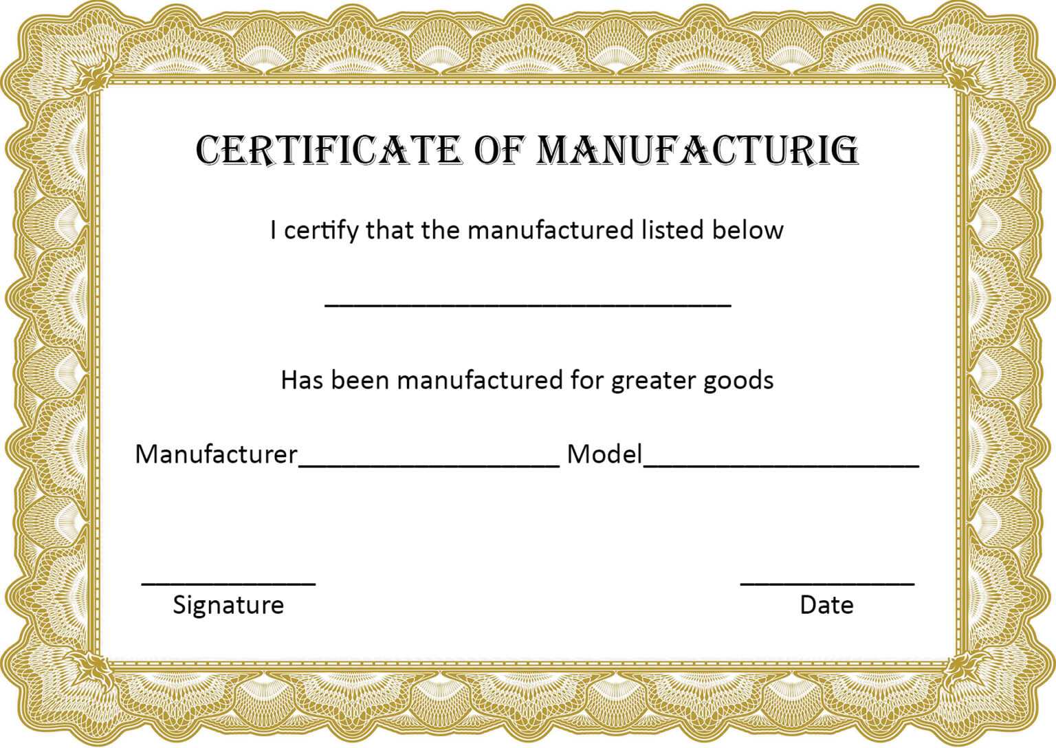 4  Printable Certificate Of Manufacture Template Inside Certificate Of