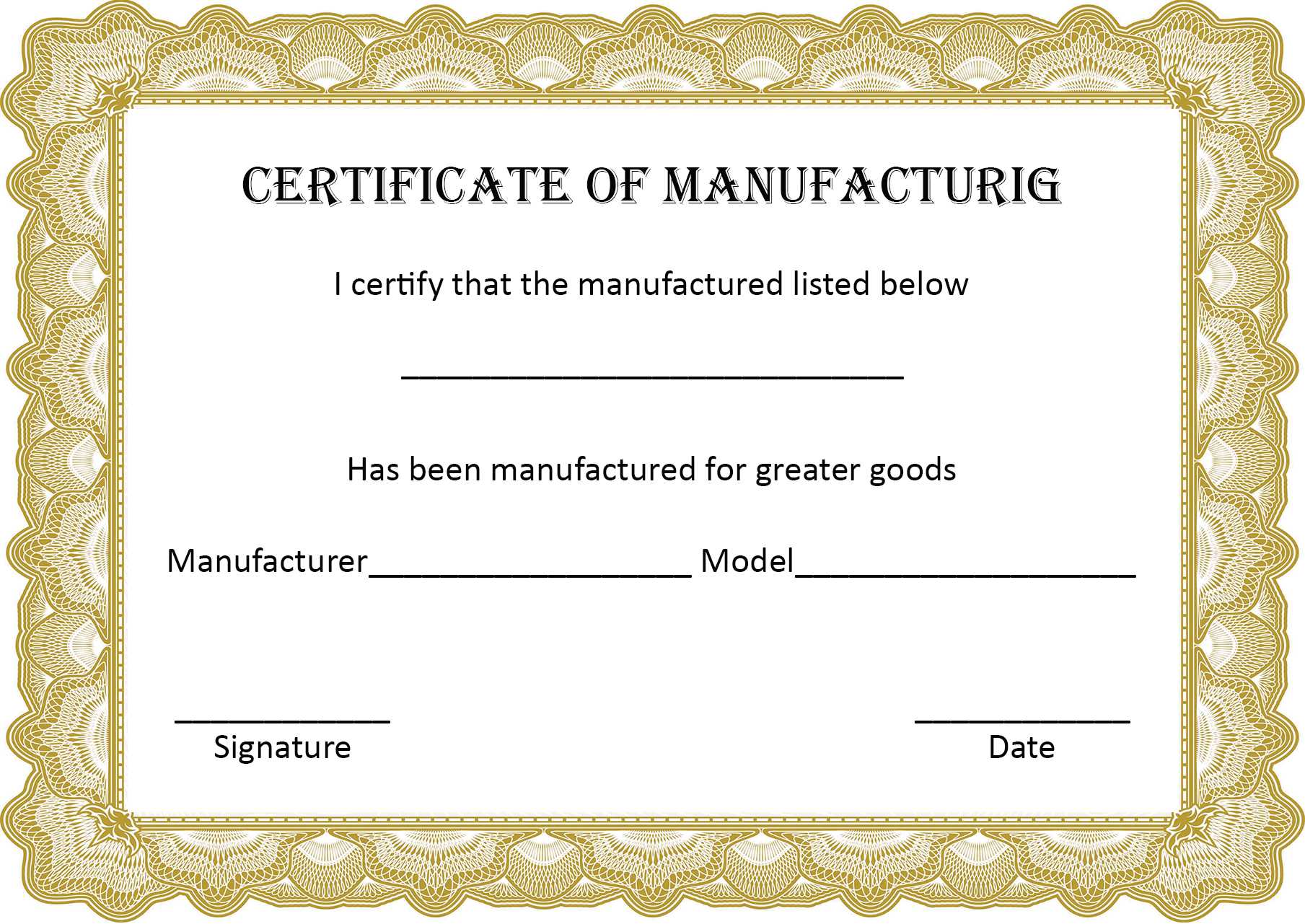 4+ Printable Certificate Of Manufacture Template Inside Certificate Of Manufacture Template