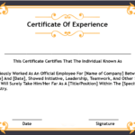 4+ Samples Certificate Of Experience Template | Certificate For Certificate Of Experience Template