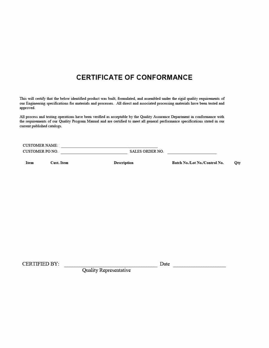 40 Free Certificate Of Conformance Templates & Forms ᐅ In Certificate Of Conformance Template Free
