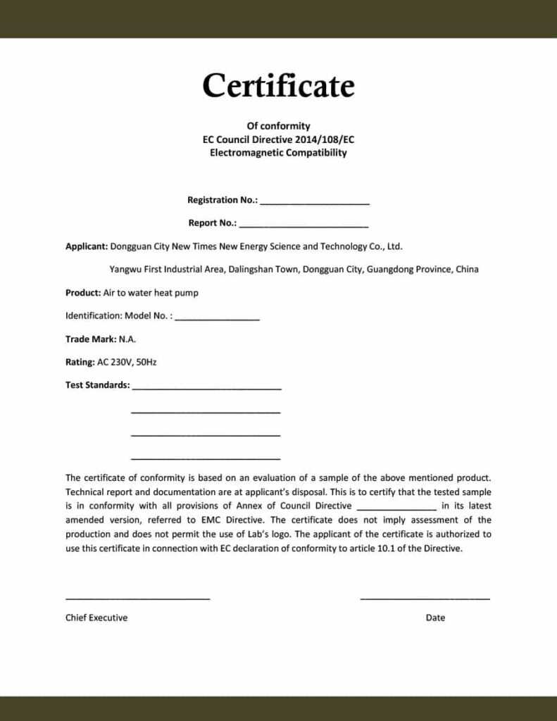 Certificate Of Manufacture Template