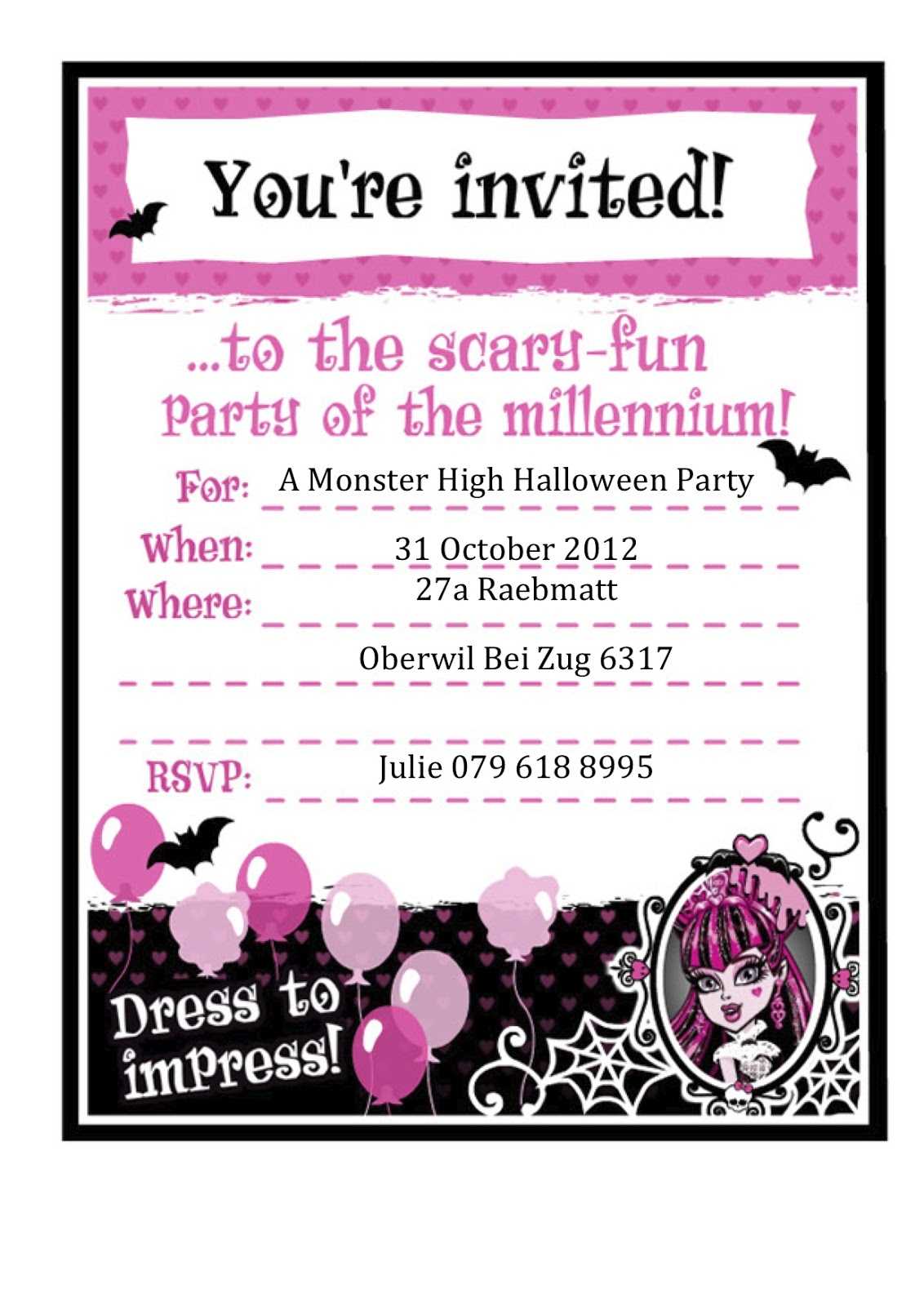 40Th Birthday Ideas: Free Printable Monster Birthday Within Monster High Birthday Card Template