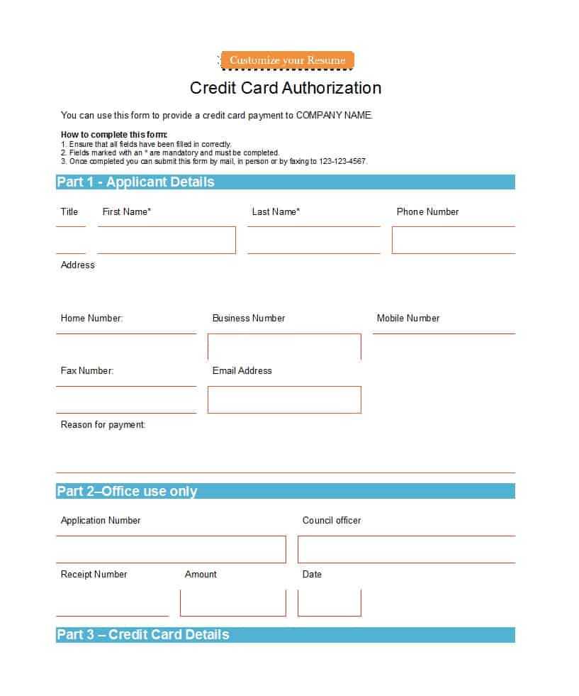 41 Credit Card Authorization Forms Templates {Ready To Use} With Credit Card Authorization Form Template Word