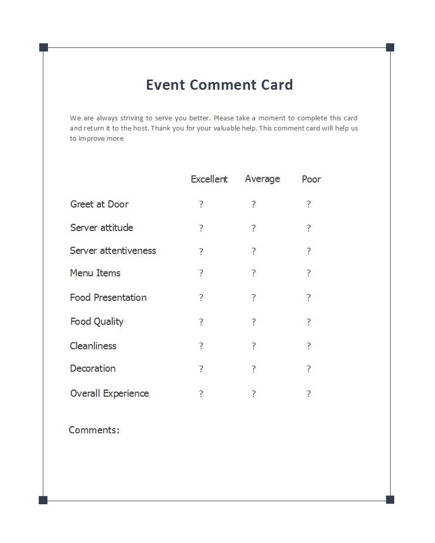50 Printable Comment Card & Feedback Form Templates ᐅ In Restaurant Comment Card Template