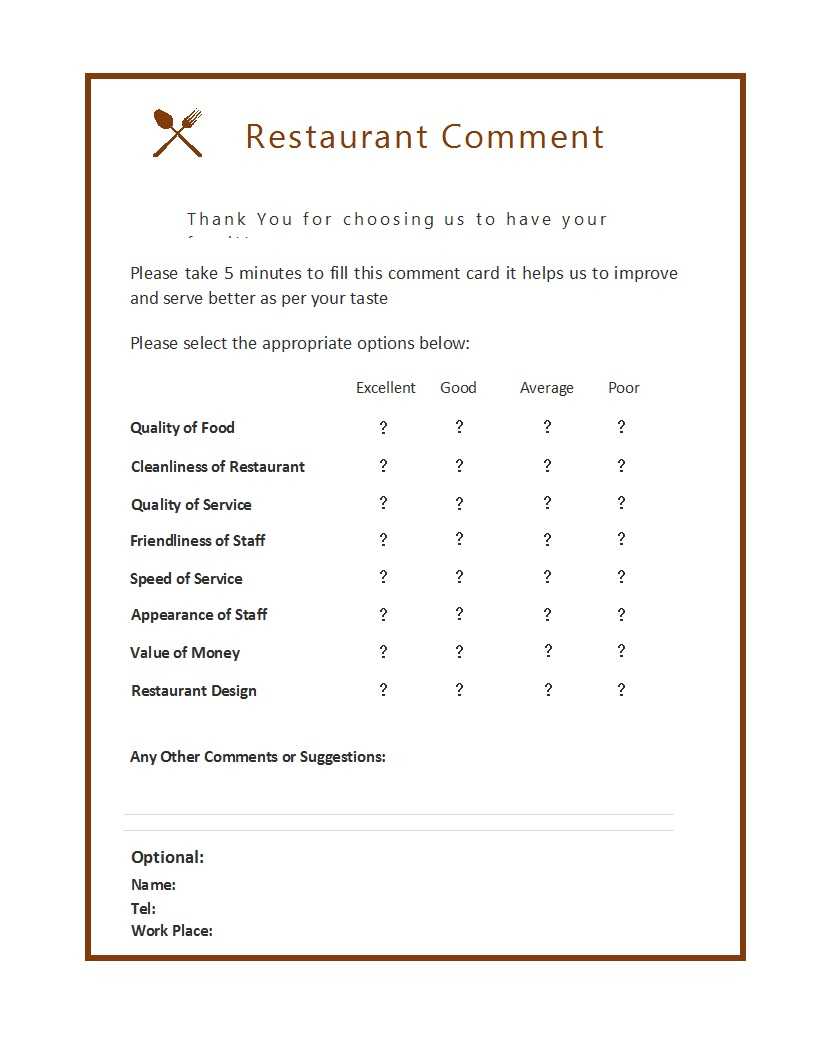 50 Printable Comment Card & Feedback Form Templates ᐅ Pertaining To Customer Information Card Template