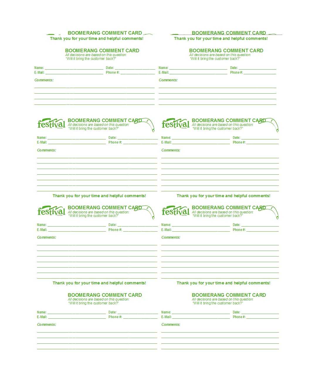 50 Printable Comment Card & Feedback Form Templates ᐅ Regarding Survey Card Template