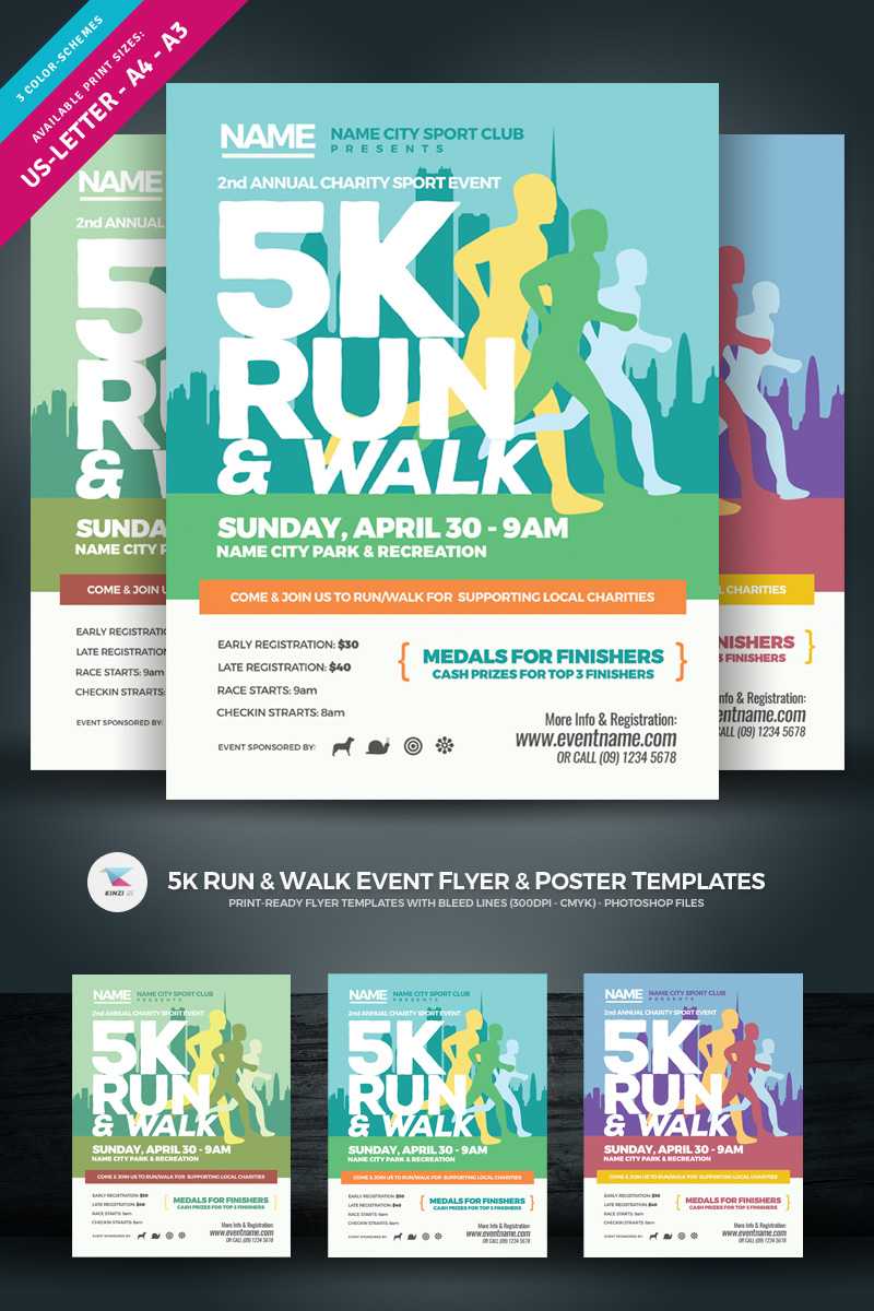 5K Run & Walk Event Flyer & Poster Corporate Identity Template Within Walking Certificate Templates