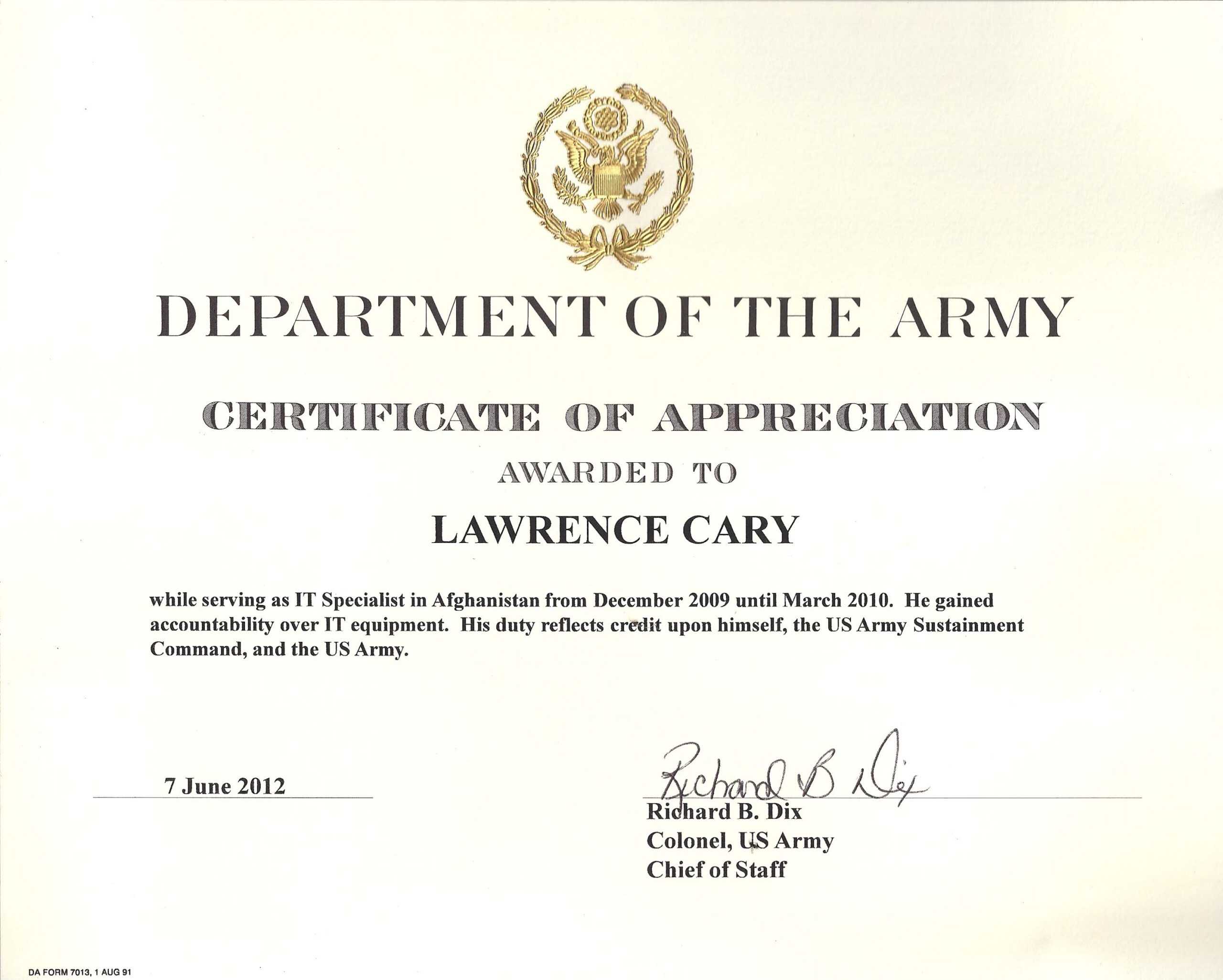 6+ Army Appreciation Certificate Templates - Pdf, Docx Regarding Officer Promotion Certificate Template