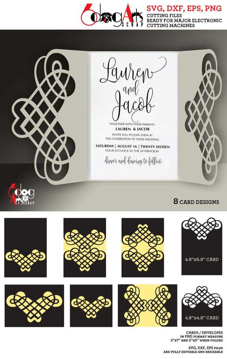 8 Calligraphic Lace Card Templates Digital Cut Svg Dxf Files Wedding  Invitation Stationery Cuttable Download Silhouette Cameo Cricut Jb 881 In Silhouette Cameo Card Templates