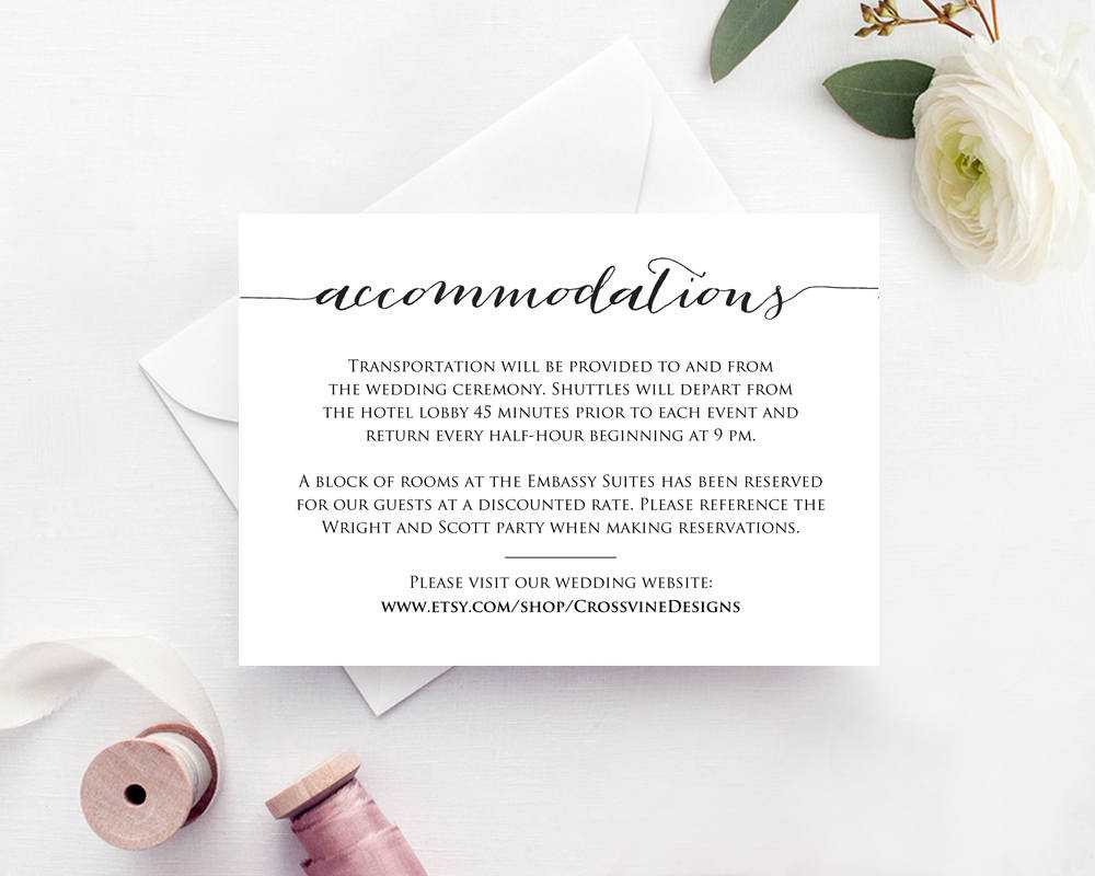 Accommodations Card With Wedding Hotel Information Card Template