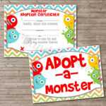 Adopt A Monster Certificate And Sign Set | Dandelion Avenue Within Toy Adoption Certificate Template