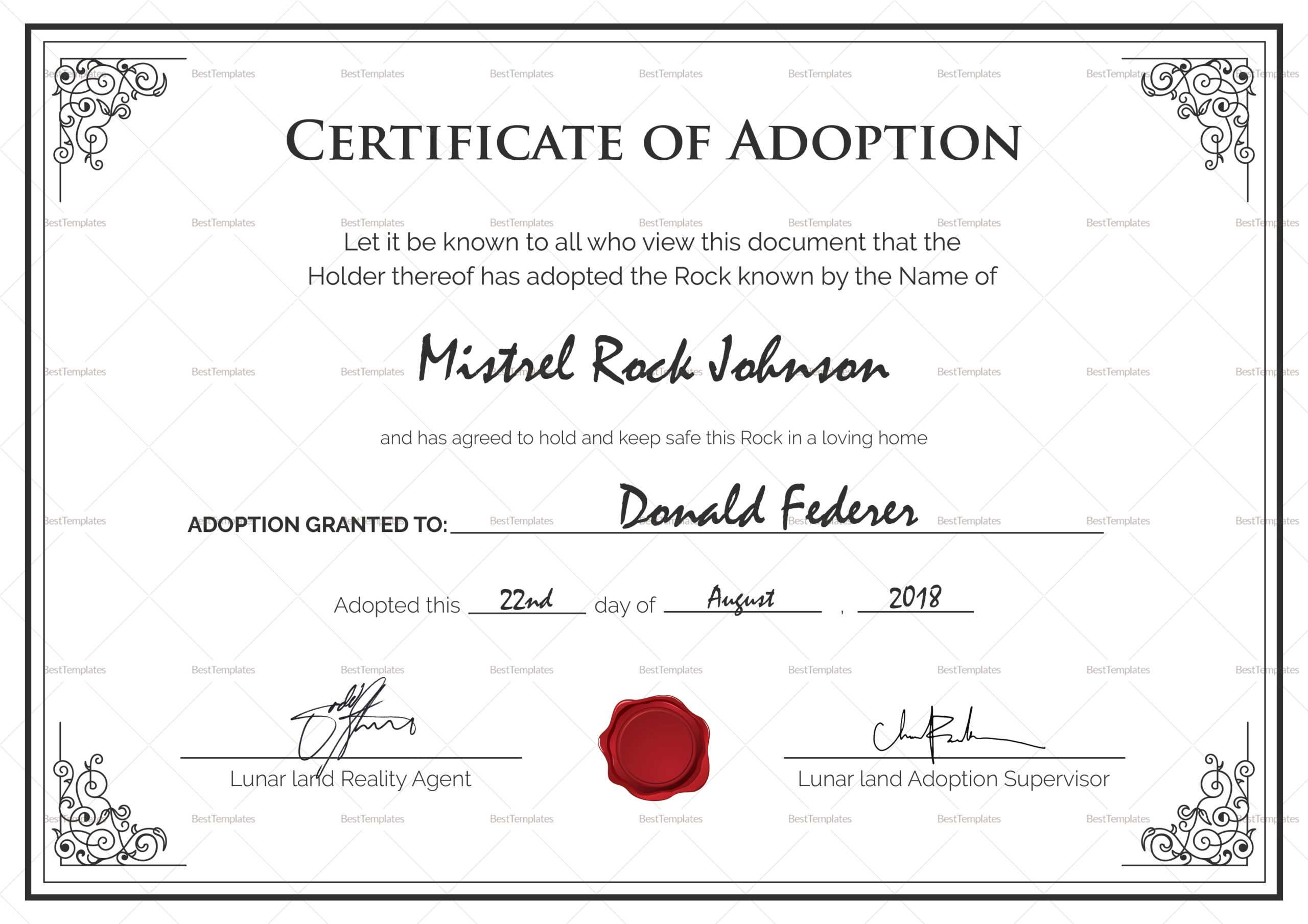 Adoption Birth Certificate Template Throughout Pet Adoption Certificate Template