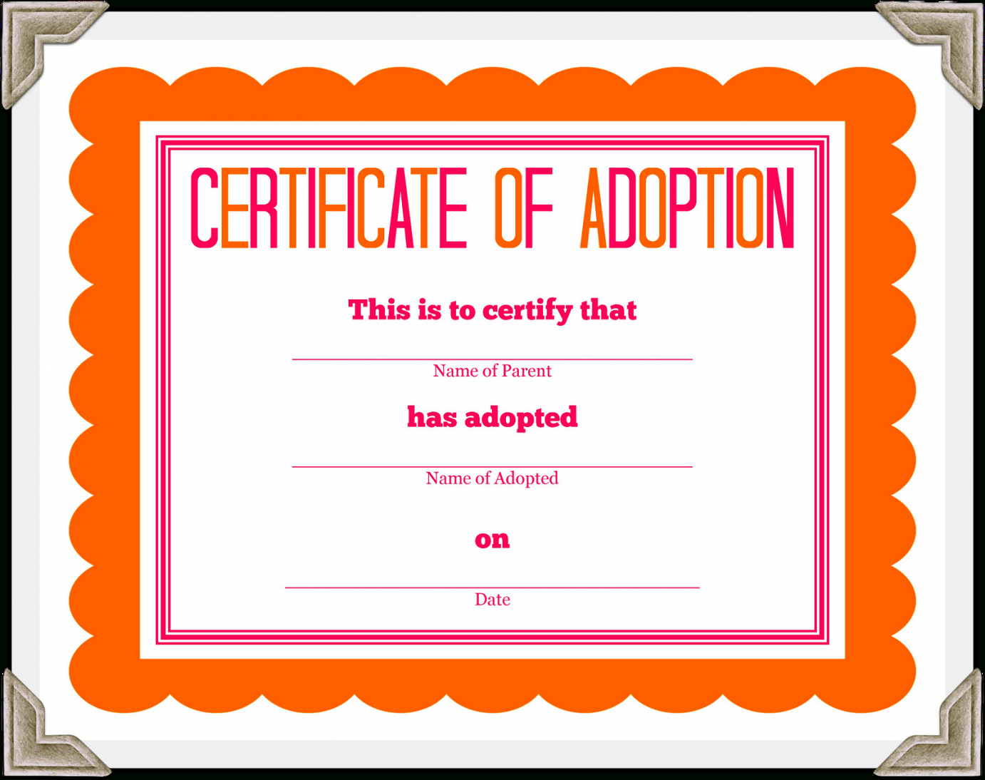Adoption Certificate Template – Certificate Templates Regarding Blank Adoption Certificate Template