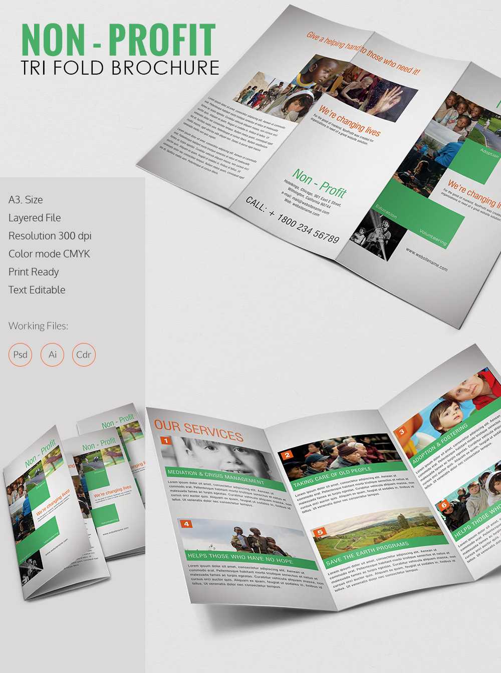 Amazing Non Profit A3 Tri Fold Brochure Template Download With Regard To Ngo Brochure Templates