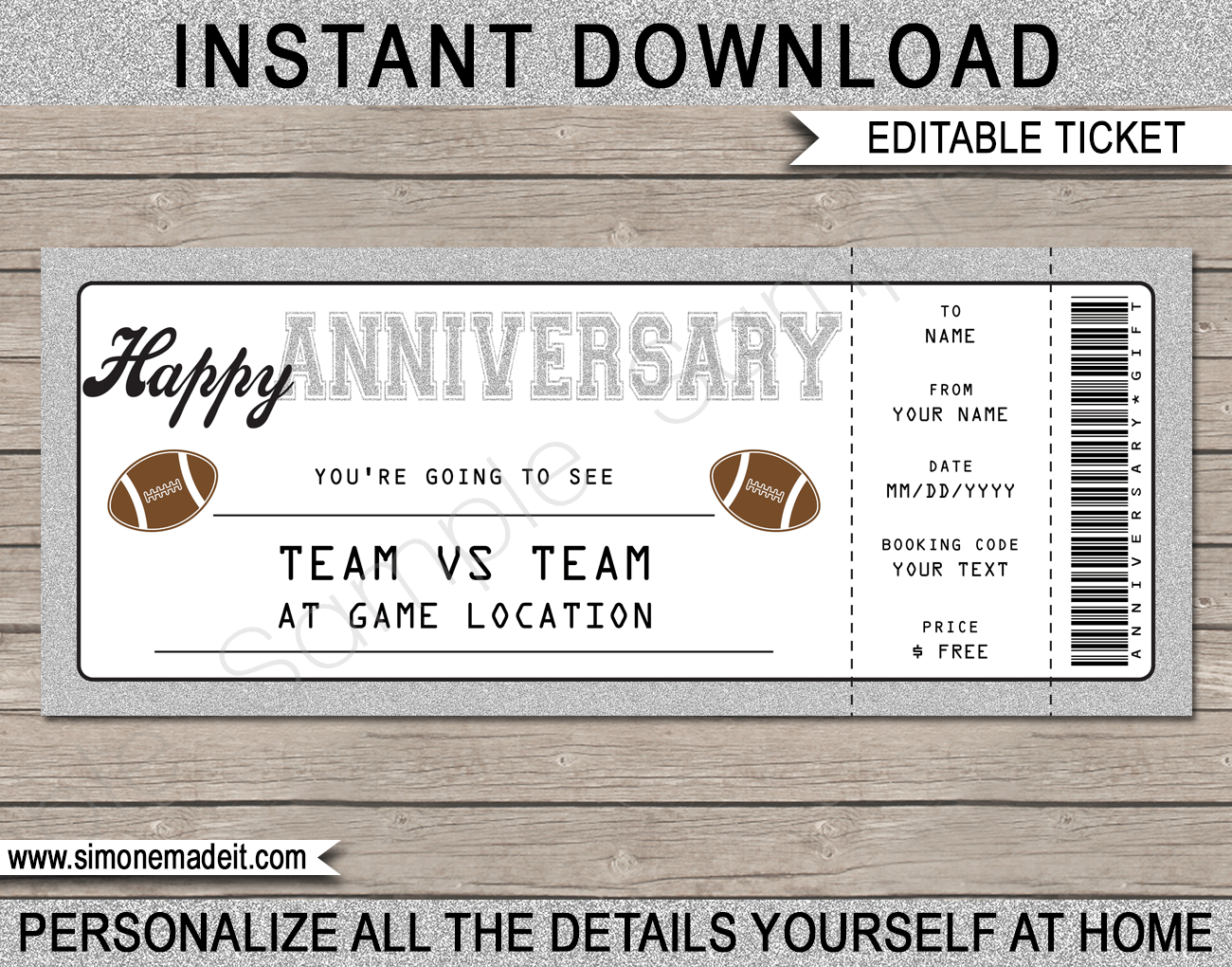 Anniversary Football Gift Tickets Within Anniversary Certificate Template Free