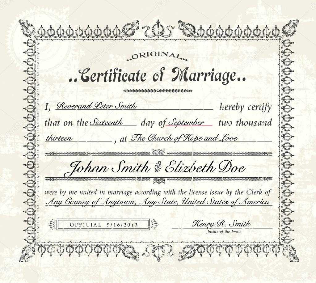 Antique Marriage Certificate Template | Vector Vintage With Certificate Of Marriage Template