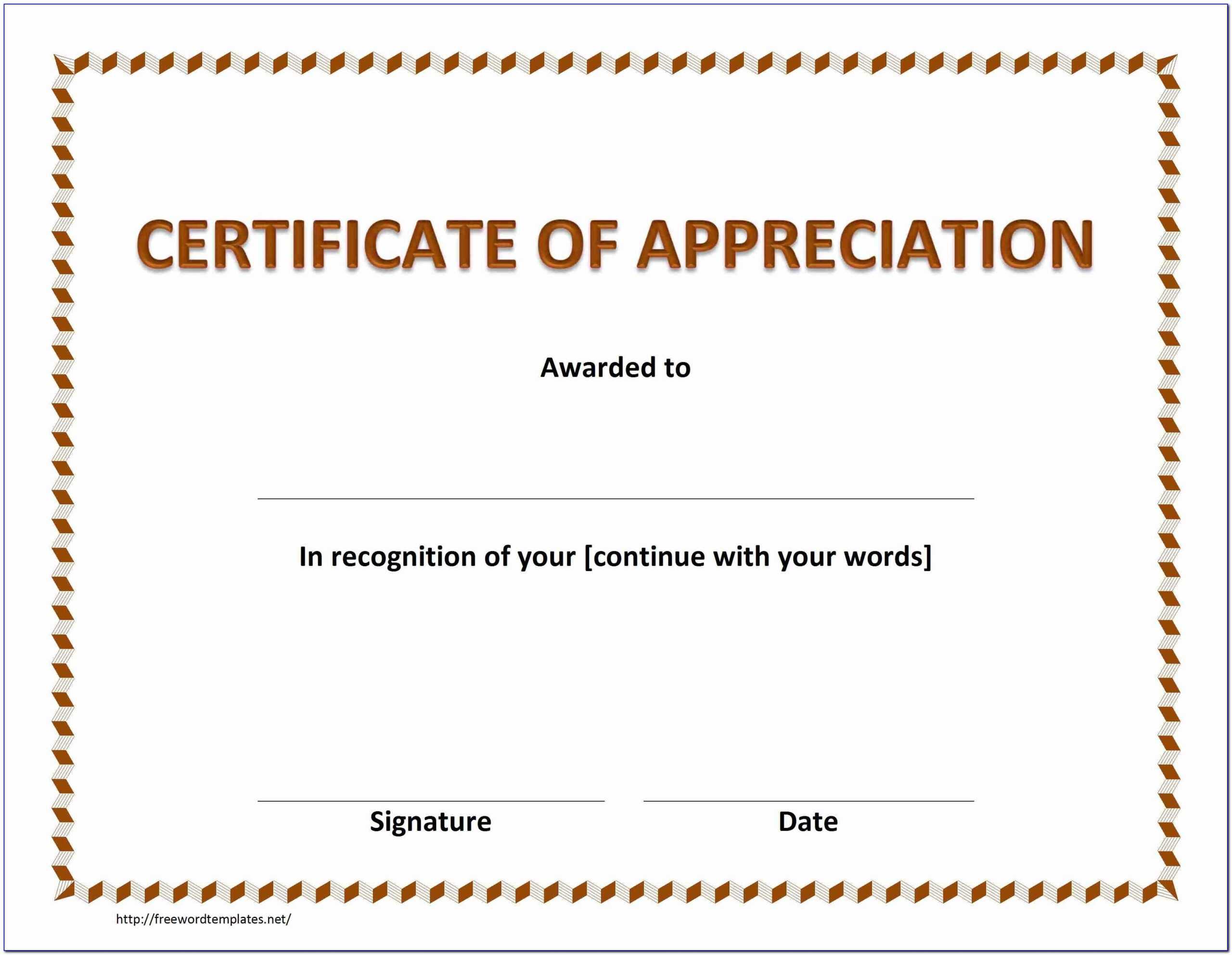 Appreciation Certificate Printable Free With Regard To Printable Certificate Of Recognition Templates Free