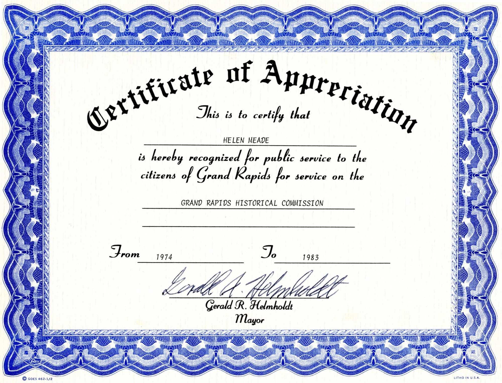 Appreciation Certificate Templates Free Download Inside Certificate Of Appreciation Template Free Printable