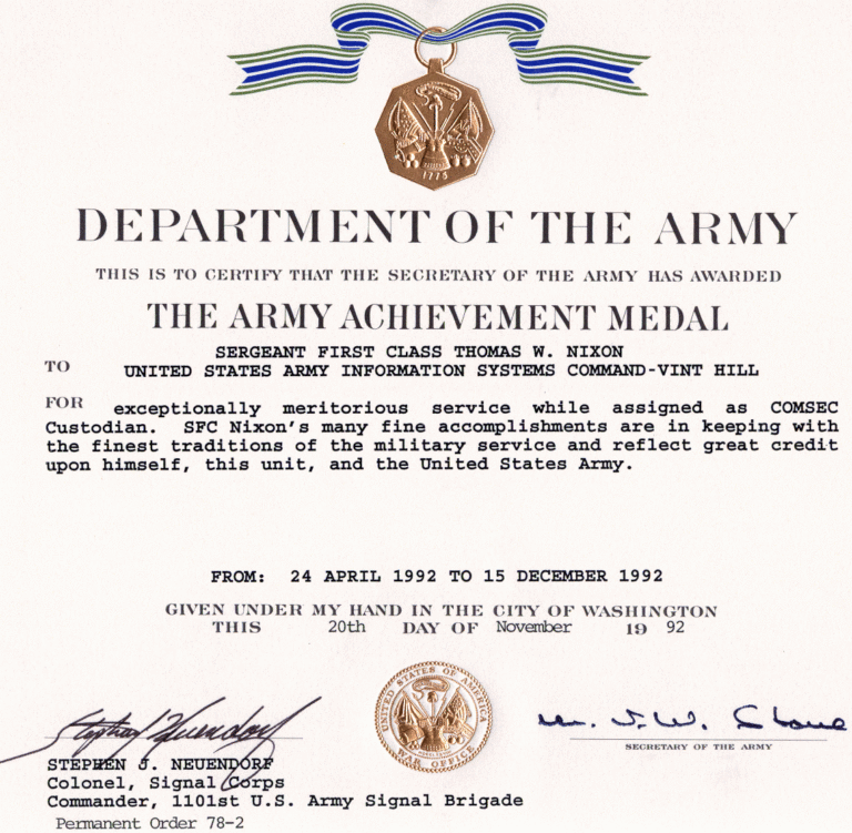 Certificate Of Achievement Army Template