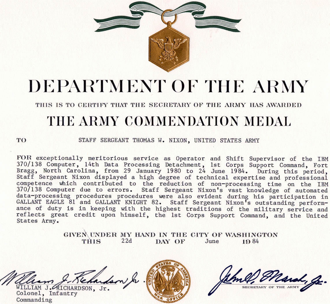 Army Commendation Medal With Certificate Of Achievement Army Template