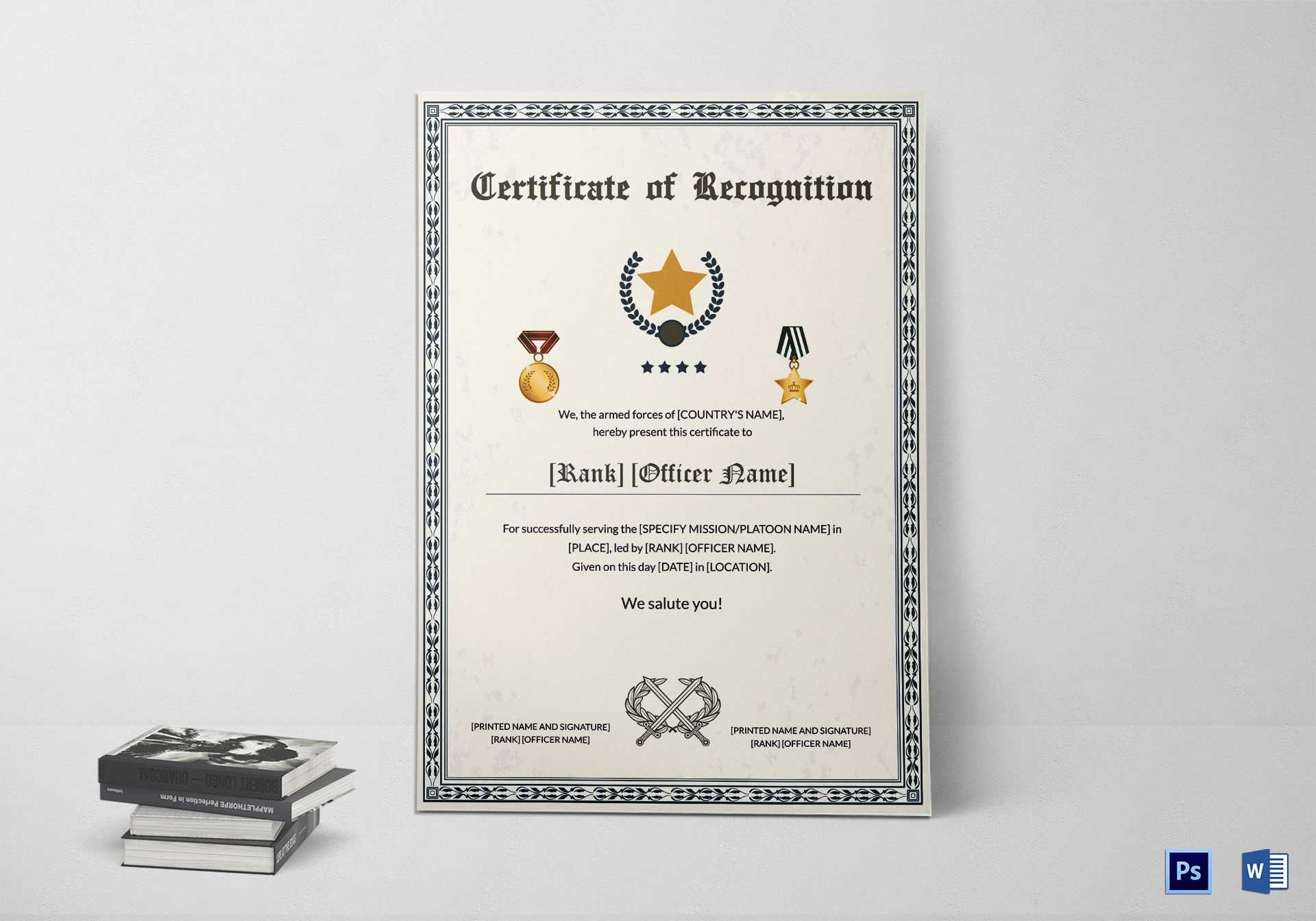 Army Thank You Certificate Of Service Template Intended For Army Certificate Of Achievement Template