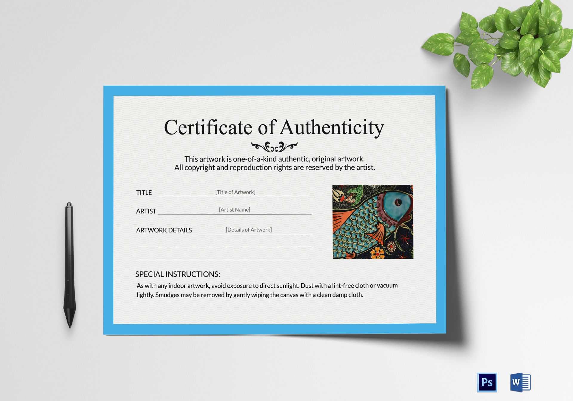 Artwork Authenticity Certificate Template For Certificate Of Authenticity Template