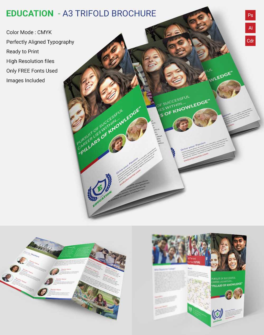 Attractive Education A3 Tri Fold Brochure Template | Free Intended For Free Three Fold Brochure Template