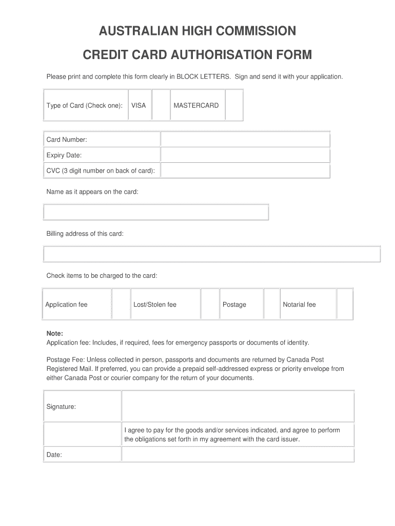 Australia Credit Authorisation Form - Fill Online, Printable For Credit Card Authorisation Form Template Australia