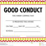 Award Certificate Good Conduct Stock Vector – Illustration Inside Good Conduct Certificate Template