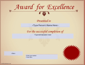 Award For Excellence Certificate | Templates At intended for Award Of Excellence Certificate Template