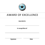 Award Of Excellence Certificate | Templates At Inside Certificate Of Appearance Template