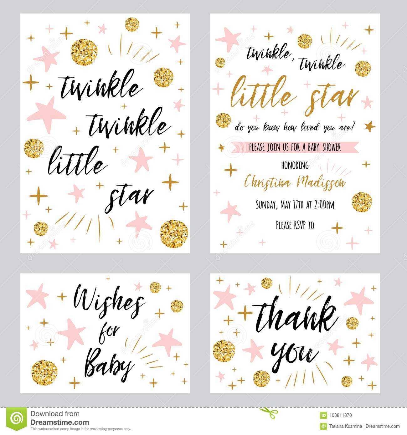 Baby Shower Girl Templates Twinkle Twinkle Little Star Text Inside Thank You Card Template For Baby Shower