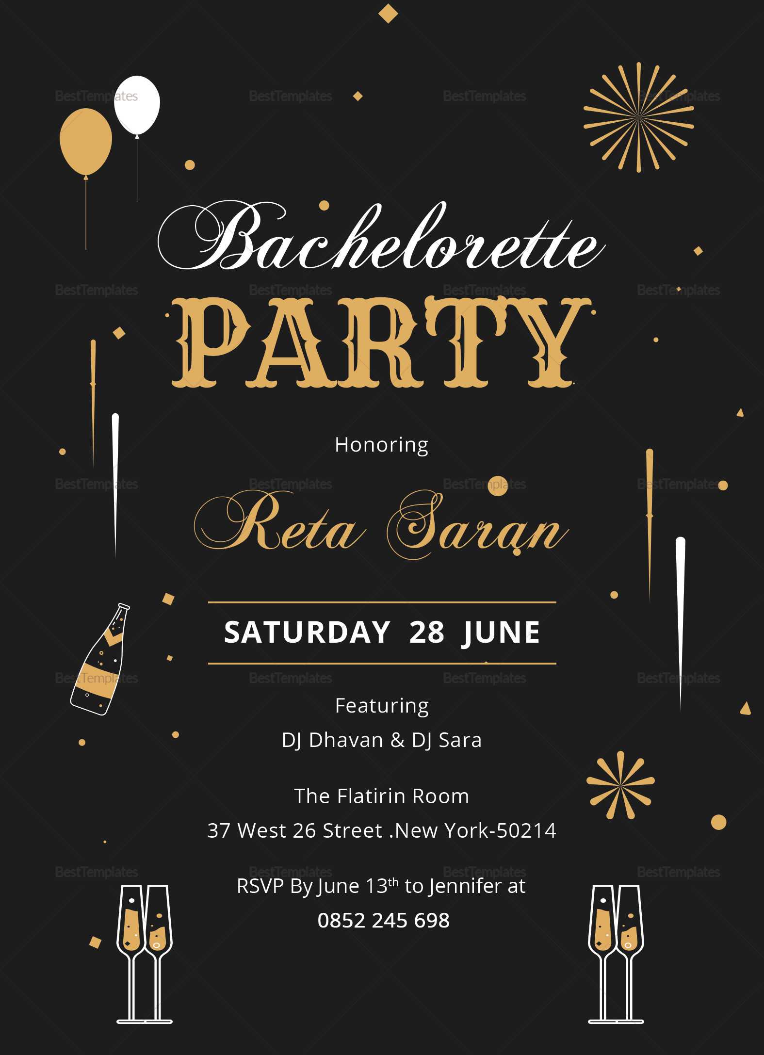 Bachelorette Party Invitation Card Template For Event Invitation Card Template