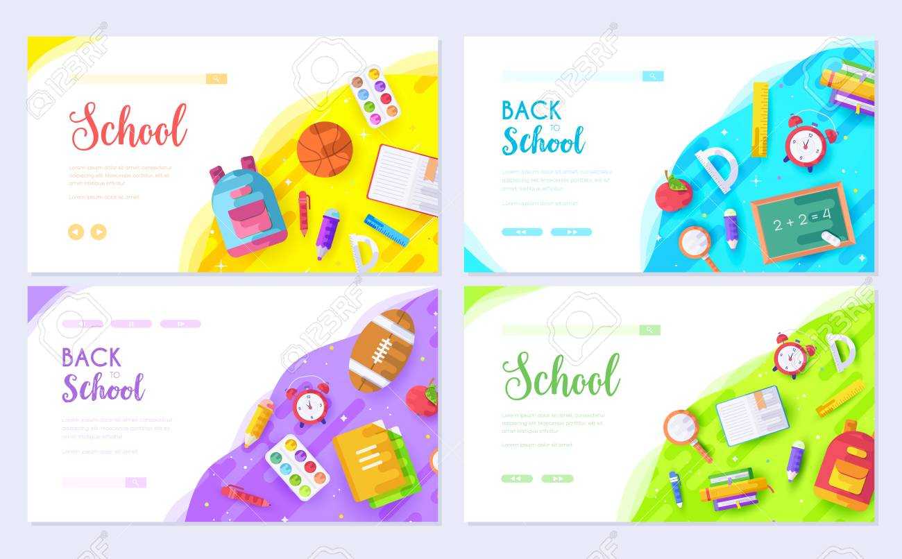 Back To School Brochure Card Set. Student Template Of Flyear, Web Banner,  Ui Header, Enter Site. College Education Layout Invintation Modern With Student Brochure Template