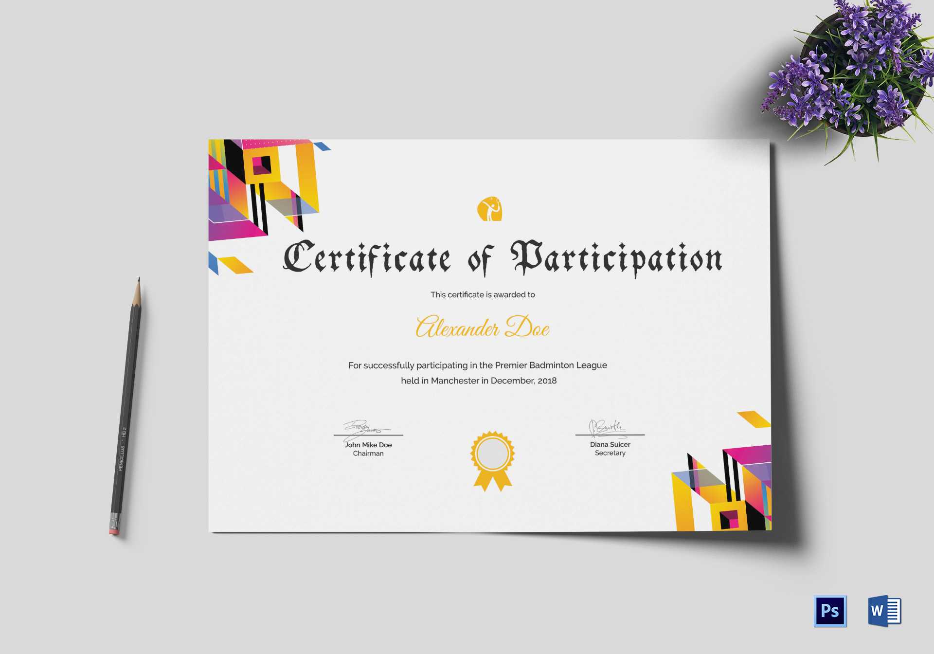 Badminton Participation Certificate Template With Regard To Certificate Of Participation Word Template