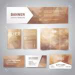 Banner, Flyers, Brochure, Business Cards, Gift Card Design Templates Set  With Geometric Triangular Beige Background. Corporate Identity Set, With Advertising Cards Templates